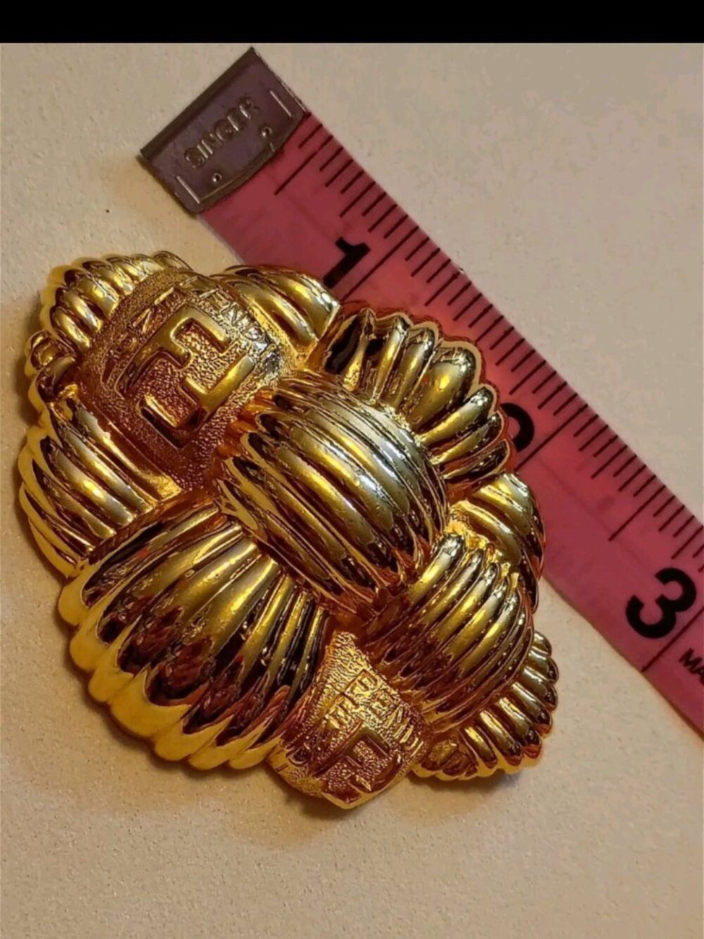 Fendi Vintage FF Logo Brooch Large Size